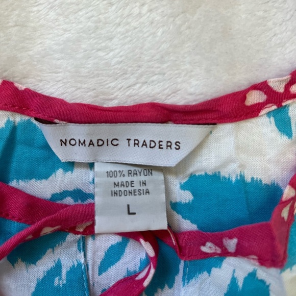 Nomadic Traders Blue White Floral Beach Cover Up Tunic Top Resortwear L - Picture 7 of 11